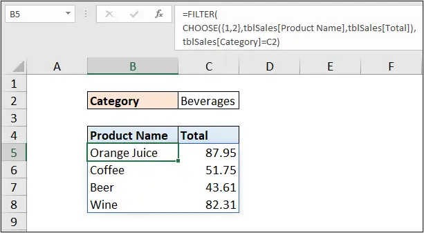 Non-adjacent columns with the CHOOSE function