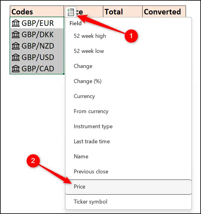 Get currency exchange rate column in Excel