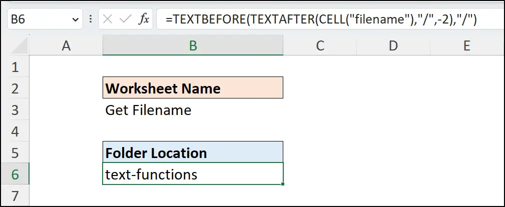 Excel TEXTBEFORE and TEXTAFTER functions to extract folder name