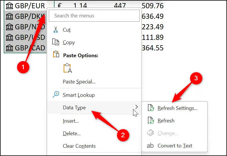 Change the refresh settings of the currency data type