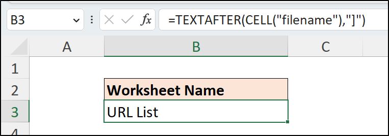Excel TEXTAFTER function to return sheet name