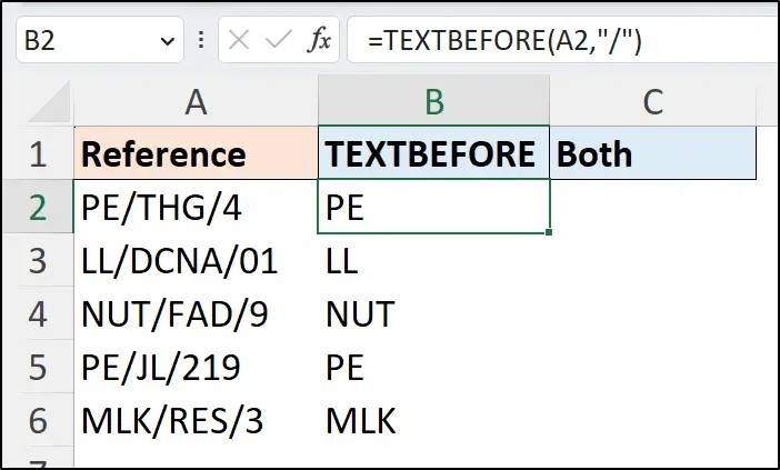 Excel TEXTBEFORE function extracting text before a delimiter