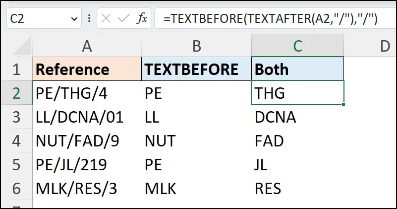 TEXTBEFORE and TEXTAFTER functions used together