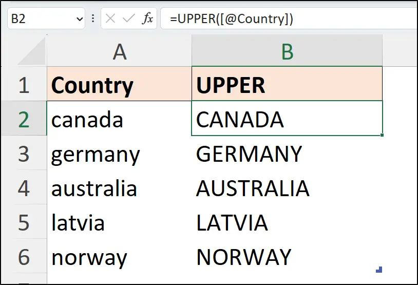 Change lower case to upper case with Excel UPPER