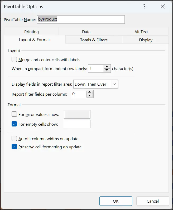 Disable the autofit column widths on update setting for PivotTables