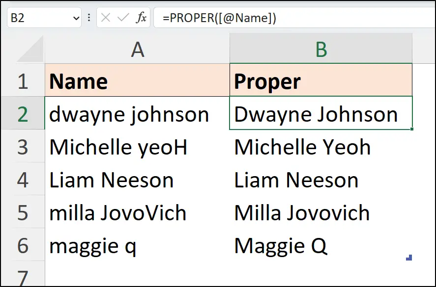 PROPER function converts names to proper case