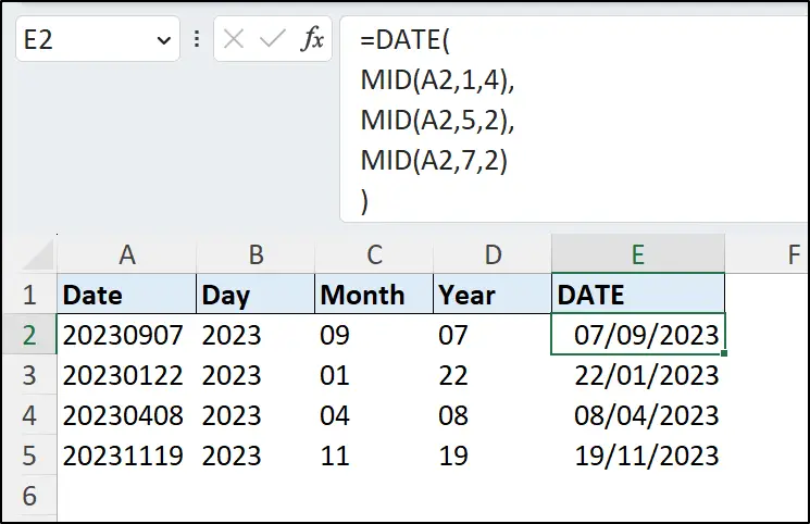 DATE function with MID to create a date from a string