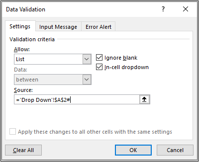 Data Validation list referencing a dynamic spill range