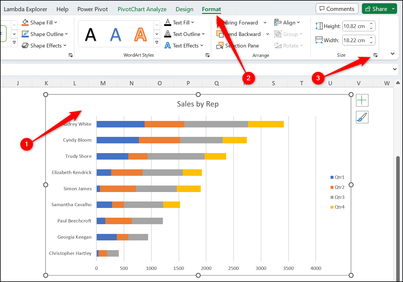 Modifying the size settings for a PivotChart