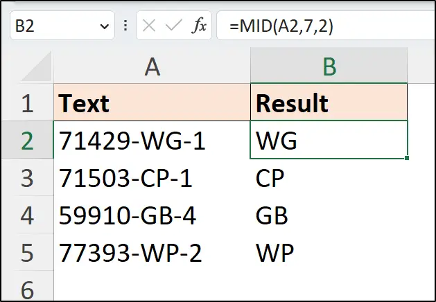 MID formula to extract characters from a regular text string