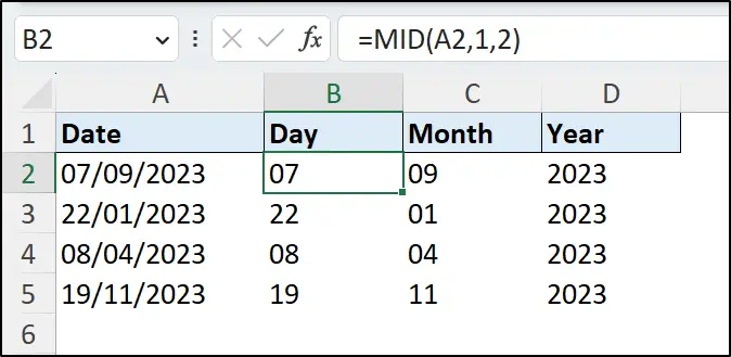 MID function in Excel for the date