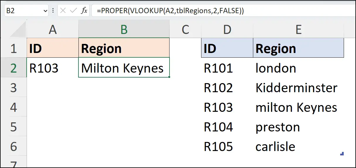 PROPER function with VLOOKUP