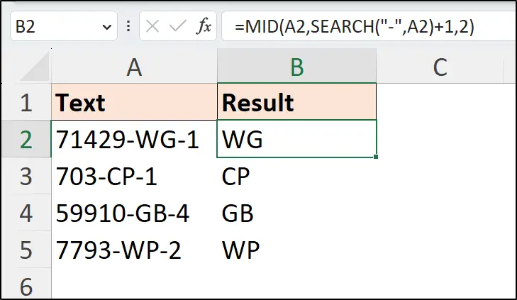 MID function example with SEARCH for irregular start number