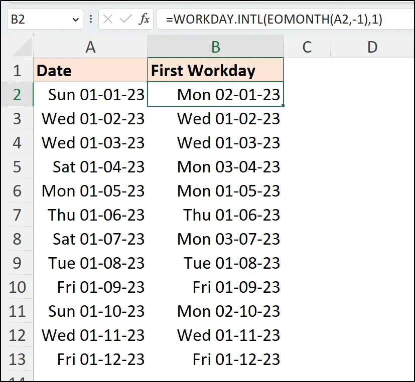 Find the first working day of the month