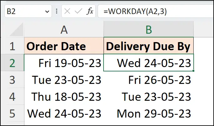 Calculate delivery dates with the WORKDAY function in Excel