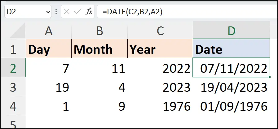 Using the DATE function with cell references