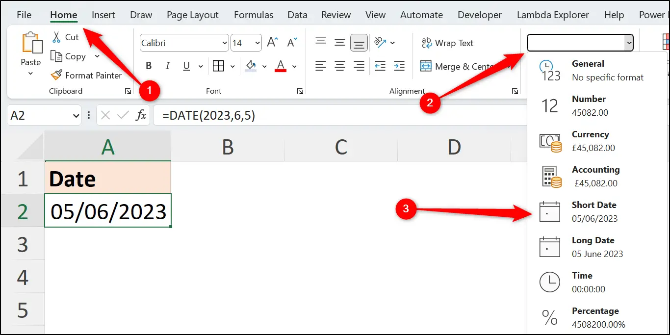 Specifying a date format for the Excel date