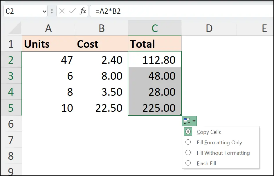 Auto Fill Options in Excel