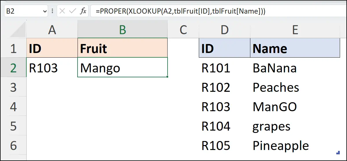 LOWER function with the XLOOKUP worksheet function in Excel