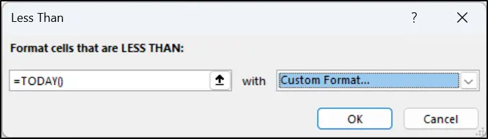 TODAY function used in a Conditional Formatting less than rule