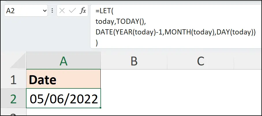 Calculate the same date last year