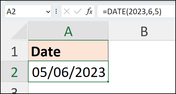 Basic use of the Excel DATE function