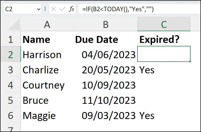 Excel compare dates using the IF function 