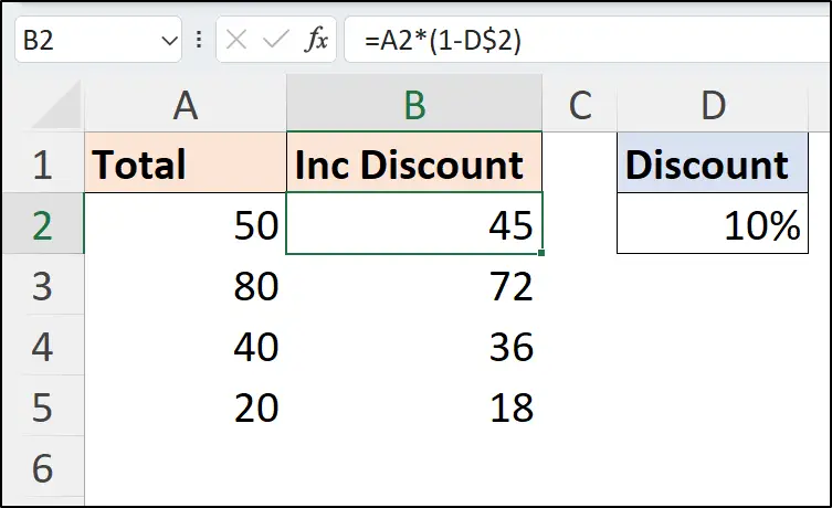 Mixed reference in an Excel formula