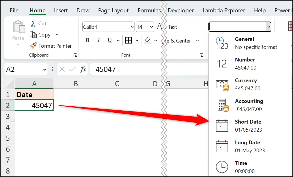 Formatting a number as a date in Excel