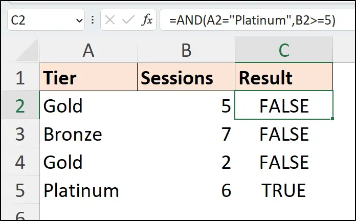 Excel AND function testing two conditions