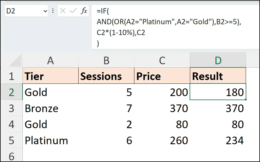 OR and AND function combined in a formula