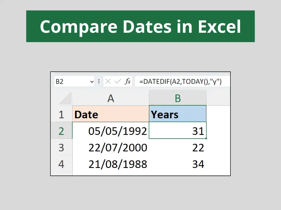 Compare dates in Excel feature
