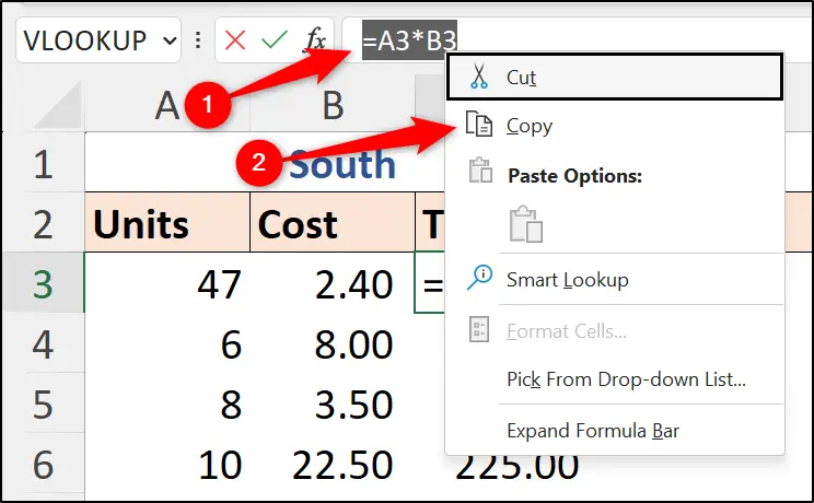 Copy formula text from the Formula bar