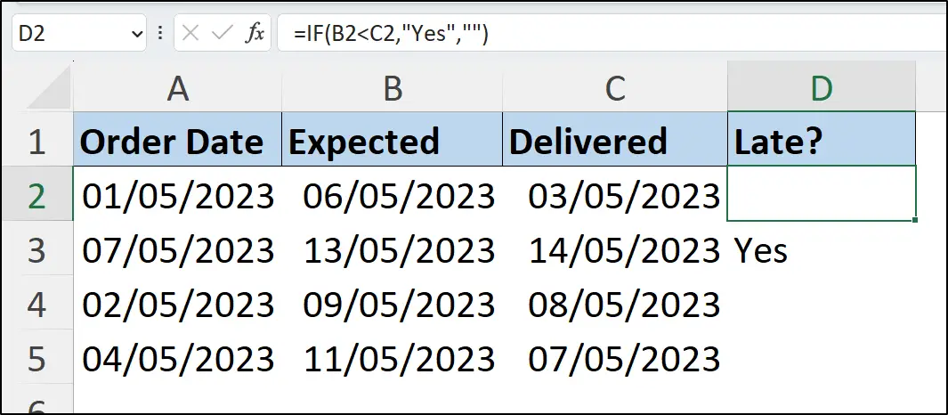 Compare dates Excel in two columns with the IF function