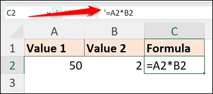 Excel just showing formula due to an apostrophe