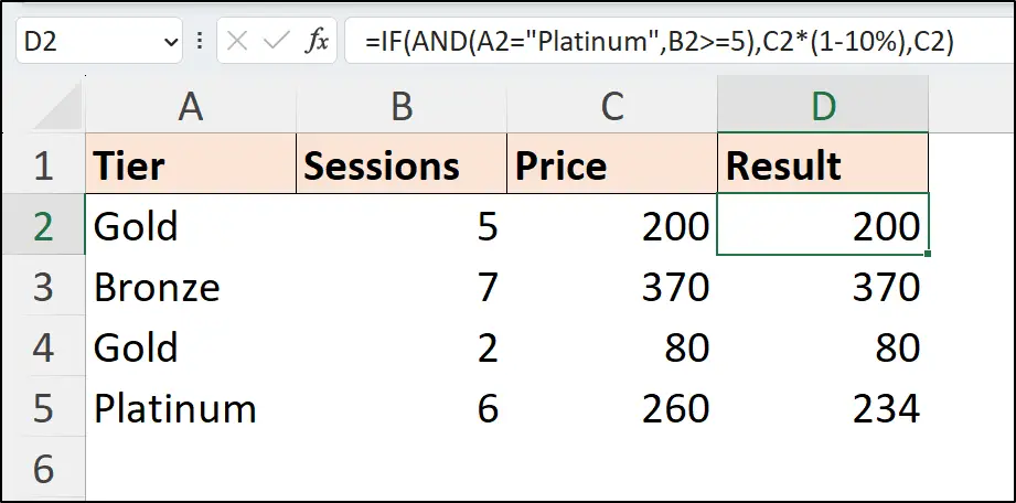 Using the AND function with the IF function in Excel
