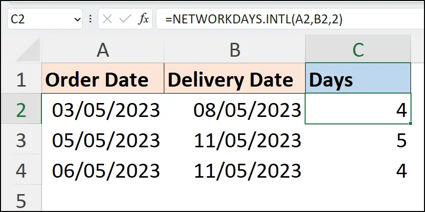 Compare dates in Excel with NETWORKDAYS.INTL