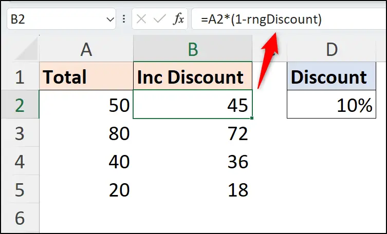 Using a named range in an Excel formula