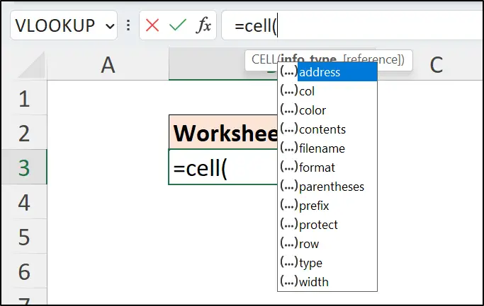 List of info types that the CELL function can return