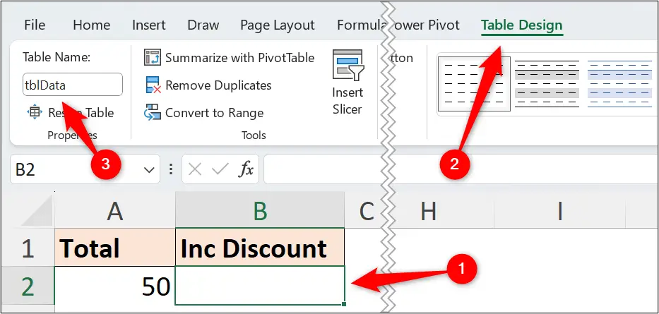 Naming an Excel table