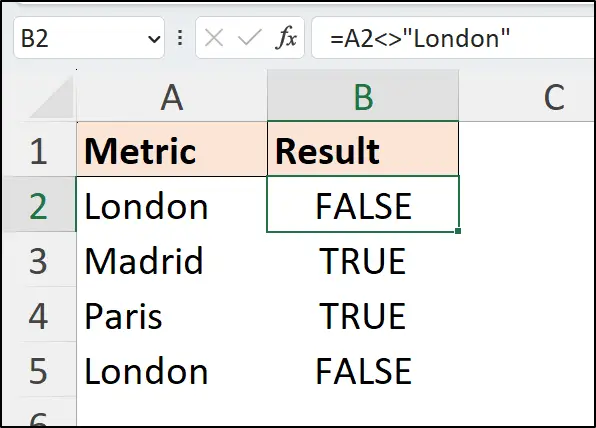 Logical values returned by not equal to logical expression