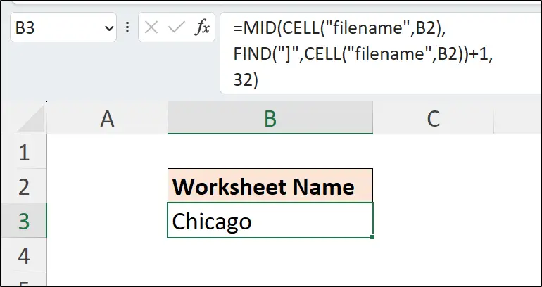 Excel formula to extract sheet name using MID and FIND