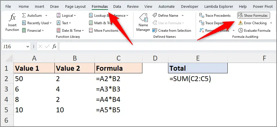 Show Formulas stopping calculations in Excel