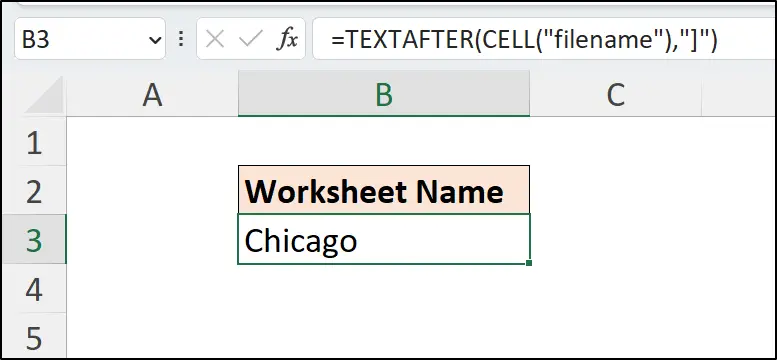 Return sheet name in cell using the TEXTAFTER function