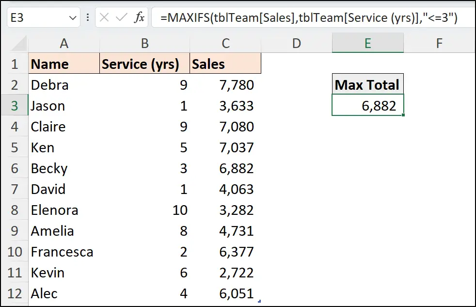 Excel MAXIFS function with numeric value logical test 