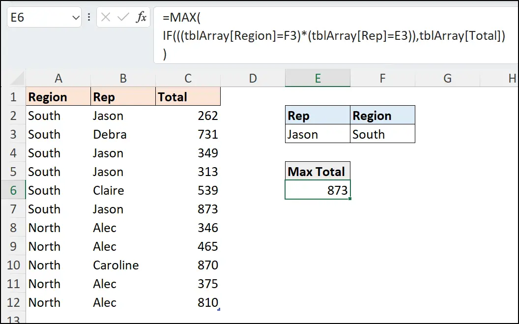 Array formula based on the IF and MAX function