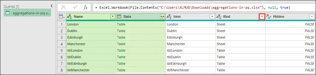 Sample data in Power Query