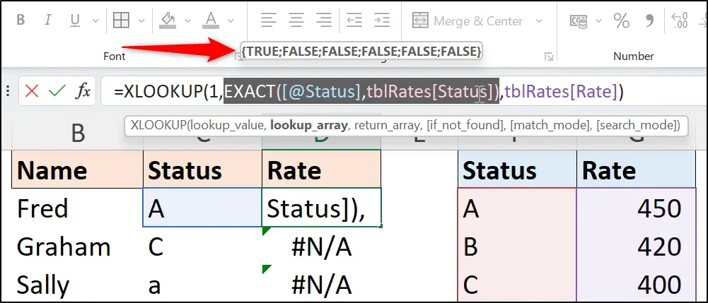 No exact match made between 1 and the array returned by EXACT