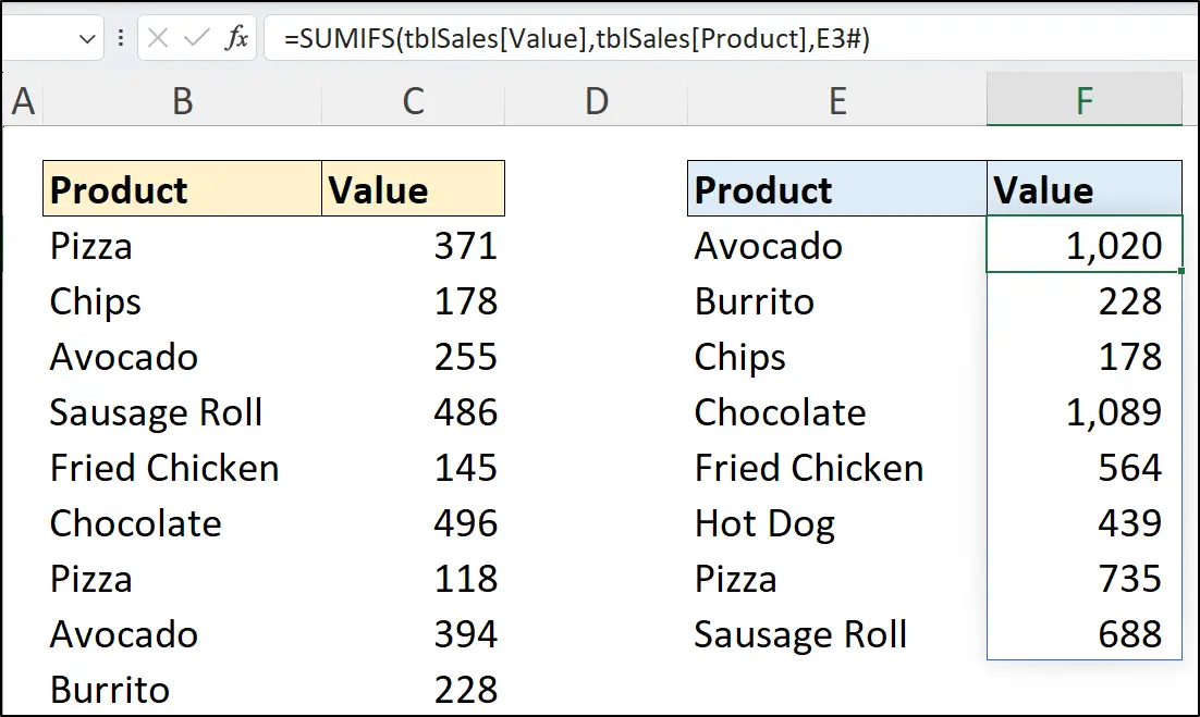 SUMIFS function in Excel summing the results of a dynamic array