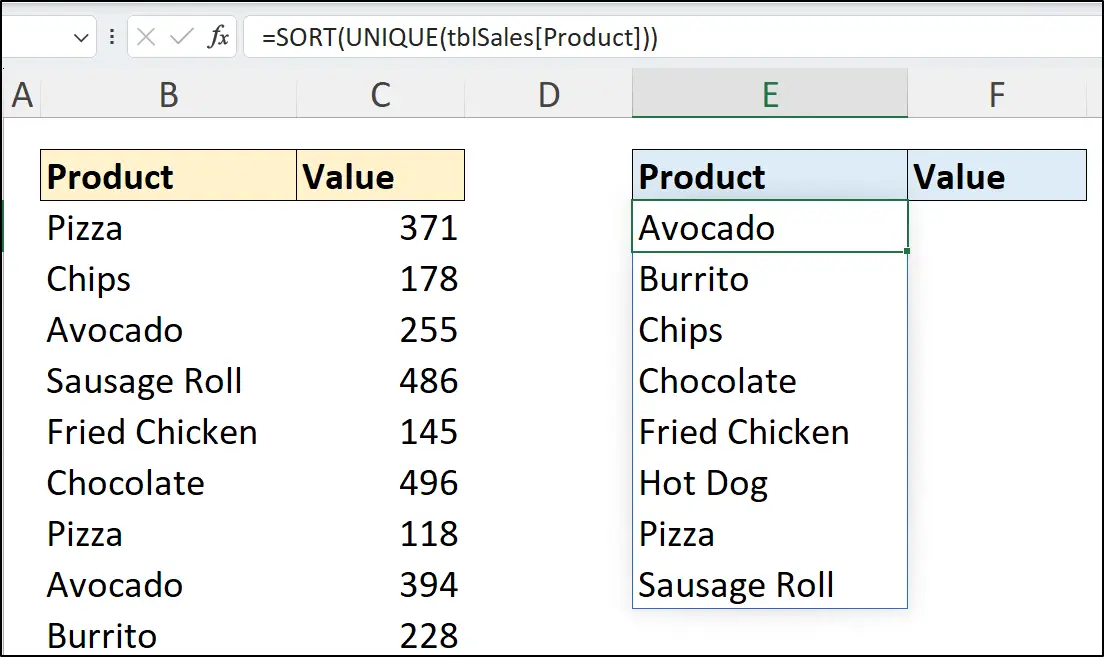 Combine the SORT function and UNIQUE function